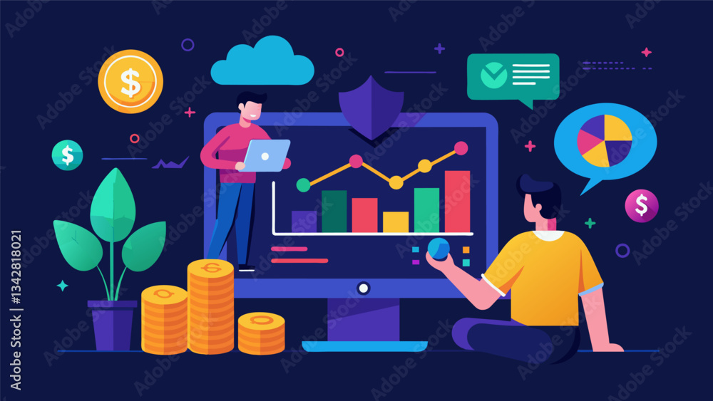 Poster an interactive game allowing players to make simulated investments based on market trends and see th