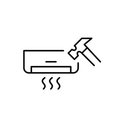 AC unit and hammer. Air conditioner installation, repair and maintenance. Pixel perfect vector icon