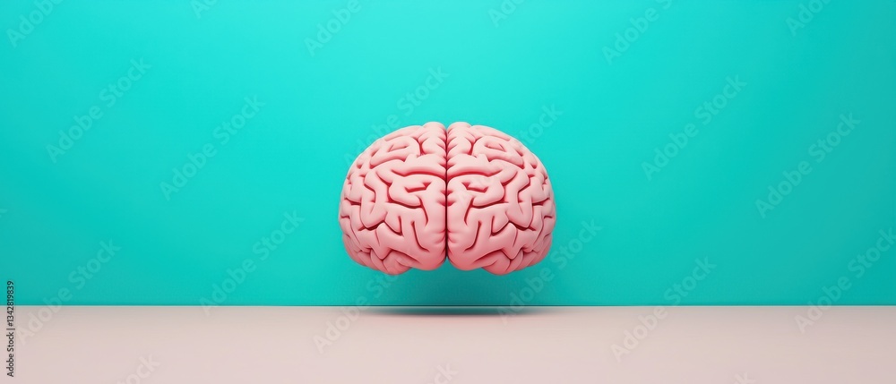Poster systems thinking and optimization concept. floating brain model against a teal background, symbolizi