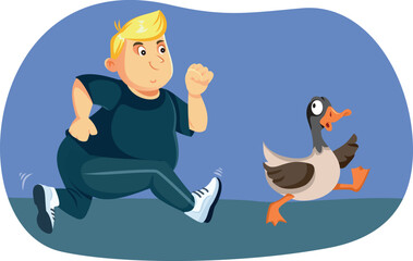 Man Chasing After a Wild Goose Vector Concept Illustration. Person perusing an impossible dream catching a very fast animal
