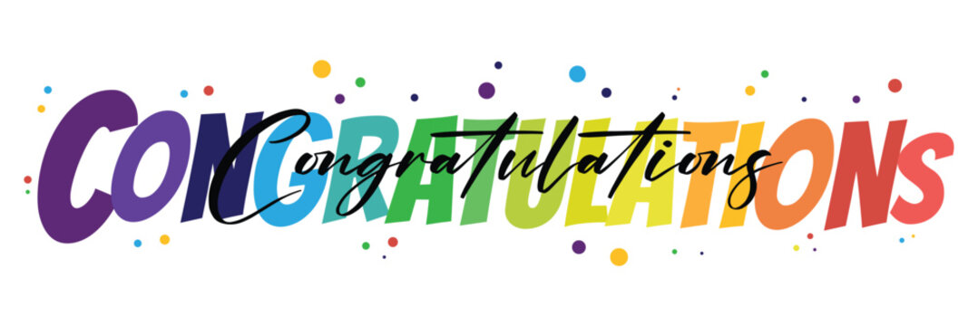 "Congratulations!" bulk lettering greeting sign. Handwritten modern brush lettering with golden stars. Text for card, T-shirt print, banner, poster, web, notebook, sketchbook. Isolated vector