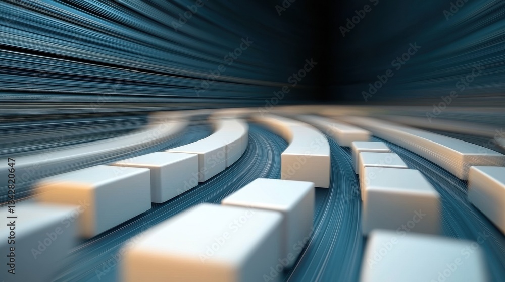 Poster abstract 3d background with white blocks and flowing blue lines