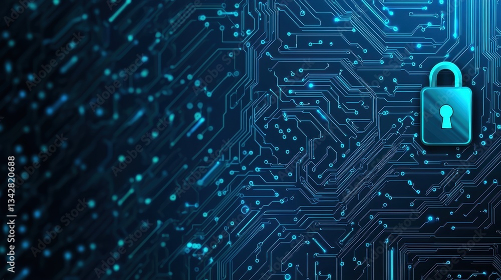 Aufkleber digital security concept with lock icon on circuit board background