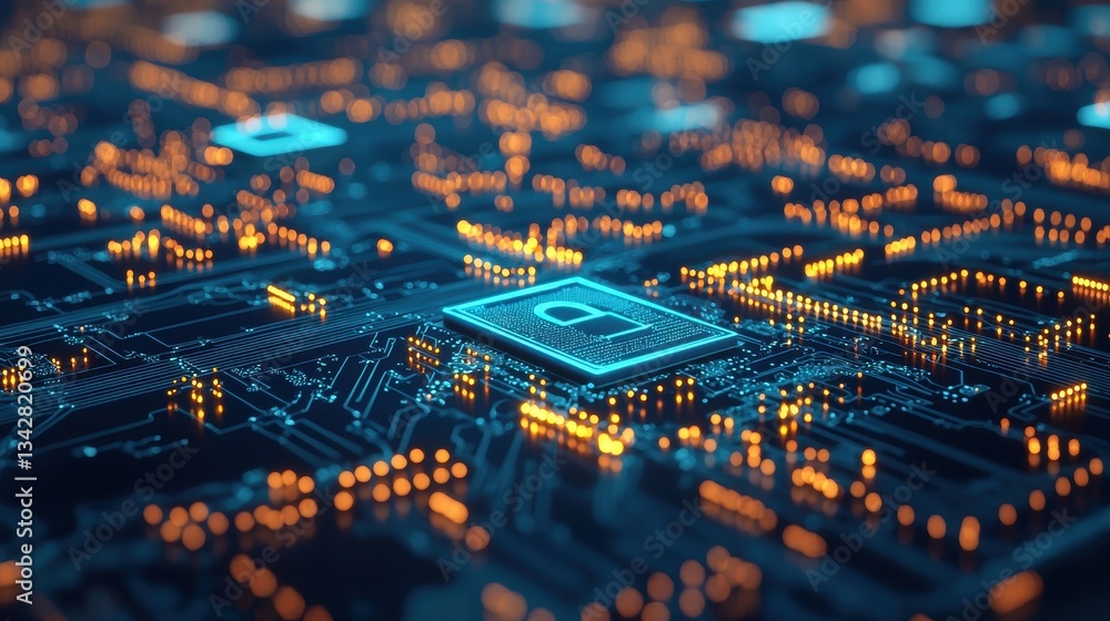 Poster abstract circuit technology with glowing lights and digital design
