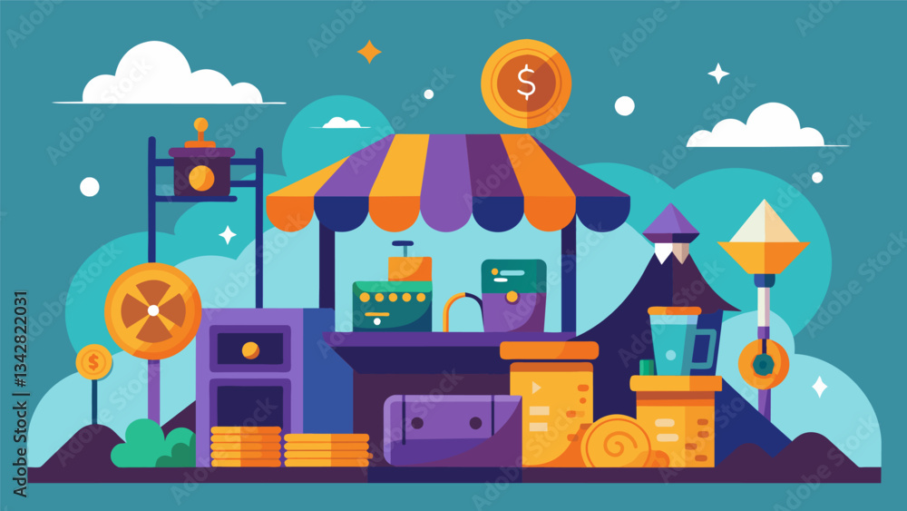 Poster an otherworldly marketplace where data is the currency and different stalls offer a variety of tools