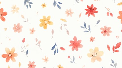 Fototapeta premium Hand-Painted Watercolor Floral Seamless Pattern on Light Background