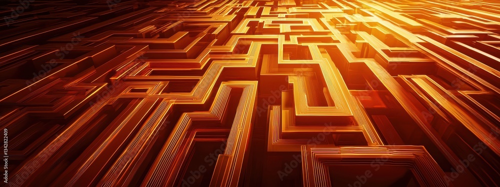 Poster intricate golden maze pattern with depth and warm lighting effects