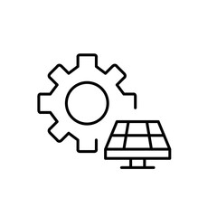 Cogwheel and solar panel. Renewable energy manufacturing. Reducing energy consumption within industrial and mechanical sectors. Pixel perfect vector icon