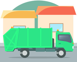 Garbage truck collects garbage