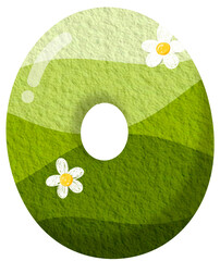 Green gradient of number 0 with flower clip art, number hand drawn