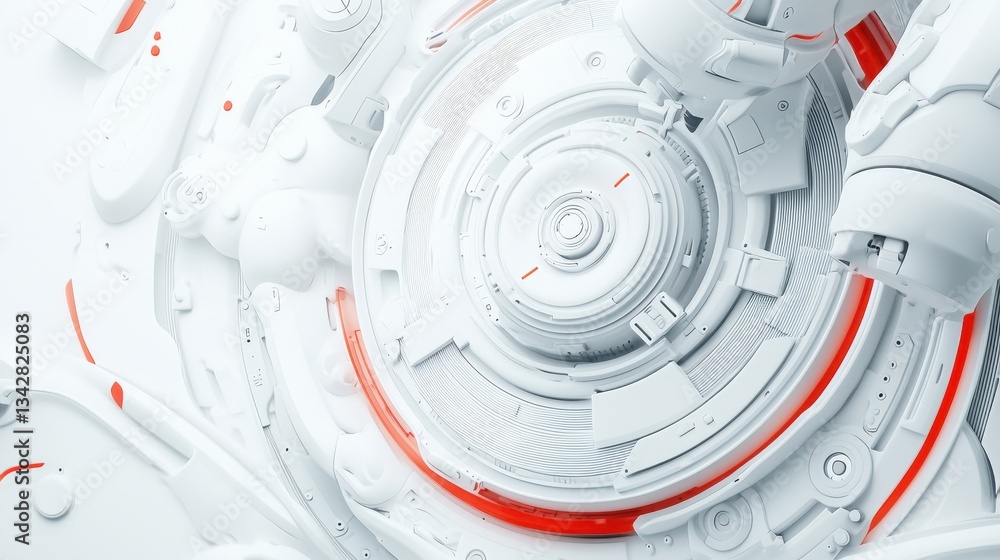 Poster abstract futuristic design with white and red circular patterns