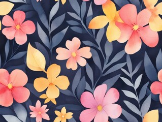 Vibrant Watercolor Floral Pattern with Seamless Design Elements