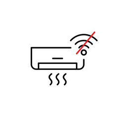 Air conditioner and no wi-fi symbol. Online smart home connection problems. Remote control unavailable, offline manual mode. Pixel perfect vector icon