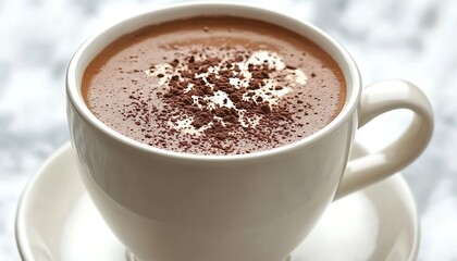 Chocolate beverage with cream in a white mug