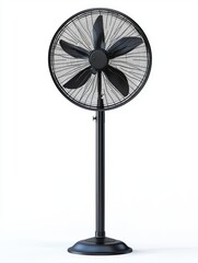 Obraz premium Black Stand Fan with Decorative Blades in Minimalist Design for Cooling Spaces and Enhancing Comfort in Home or Office
