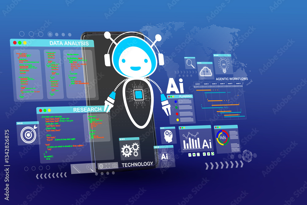 Poster ai artificial intelligence technology for data analysis, research, planning, and work generate. ai a