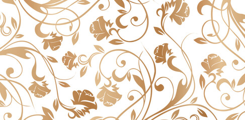 seamless floral pattern with flowers roses decorative golden colors isolated white backgrounds for wallpapers the bedroom, patterned fills, webs pages, surface textures, books covers, fabrics printing