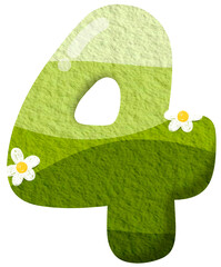Green gradient of number 4 with flower clip art, number hand drawn