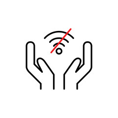 Hands and no wi-fi symbol. Limited connectivity, digital detox and going offline. Pixel perfect vector icon