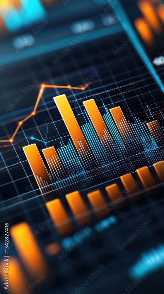 Poster colorful data visualization with bar charts and line graph background