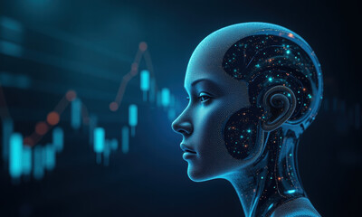 Obraz premium AI Woman, Digital Brain, Tech Future - AI
