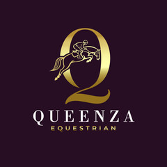 Elegant Luxury Abstract Line Letter Q Monogram Horse Jump Alphabet Logo, Show Jumping Logo, Horse Jump, Typography