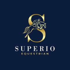 Elegant Luxury Abstract Line Letter S Monogram Horse Jump Alphabet Logo, Show Jumping Logo, Horse Jump, Typography