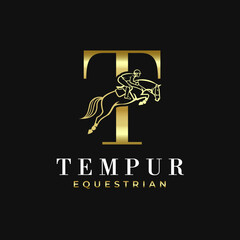 Elegant Luxury Abstract Line Letter T Monogram Horse Jump Alphabet Logo, Show Jumping Logo, Horse Jump, Typography