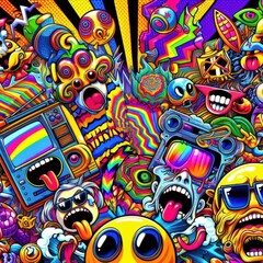 Fototapeta premium Experience a burst of color with this retro 90s pop art illustration.