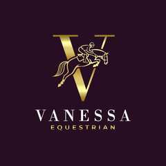 Elegant Luxury Abstract Line Letter V Monogram Horse Jump Alphabet Logo, Show Jumping Logo, Horse Jump, Typography