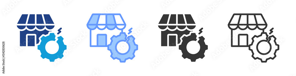 Poster market disruption icon set multiple style collection
