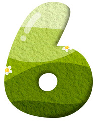 Green gradient of number 6 with flower clip art, number hand drawn