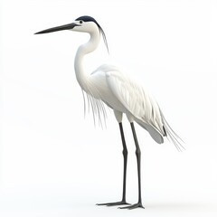 Obraz premium Elegant white heron standing gracefully against a light background showcasing its long legs and sharp beak in a natural pose
