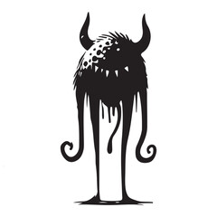 Tall Monster Silhouette Vector Art with Horns and Dripping Details