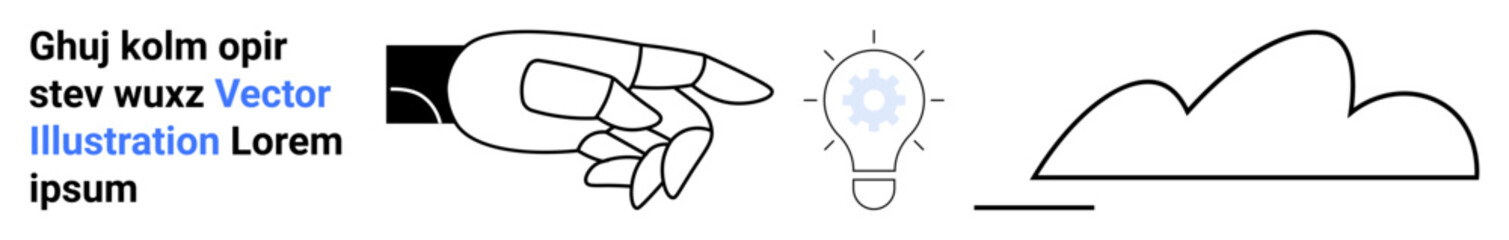Hand pointing at illuminated lightbulb symbolizing ideas and creativity, connected to cloud for data, innovation path. Ideal for business, strategy, technology, innovation, creativity, cloud