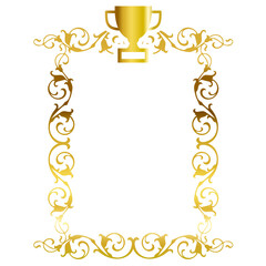 Golden Elegant Victorian swirls with trophy vector for awards, achievements, and decorative elements. Perfect for classic design, certificate templates, and vintage-style projects.