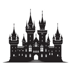 Obraz premium Majestic Castle Silhouette with Towers and Spires an Ethereal Illustration