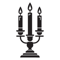 Candelabra Silhouette Illustration with Three Burning Candles Decorative Lighting