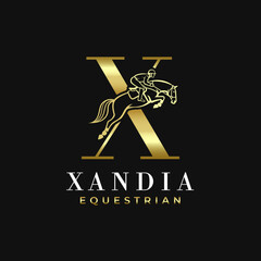 Elegant Luxury Abstract Line Letter  X Monogram Horse Jump Alphabet Logo, Show Jumping Logo, Horse Jump, Typography