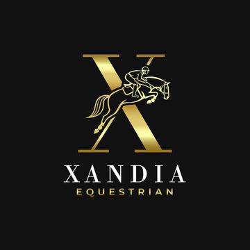 Elegant Luxury Abstract Line Letter  X Monogram Horse Jump Alphabet Logo, Show Jumping Logo, Horse Jump, Typography