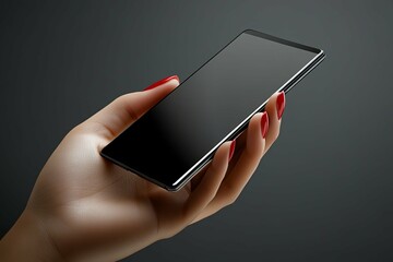 A hand gracefully holds a modern phone with a dark screen