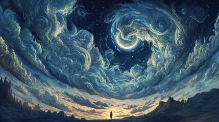 Obraz premium A Solitary Figure in a Whirlwind of Clouds