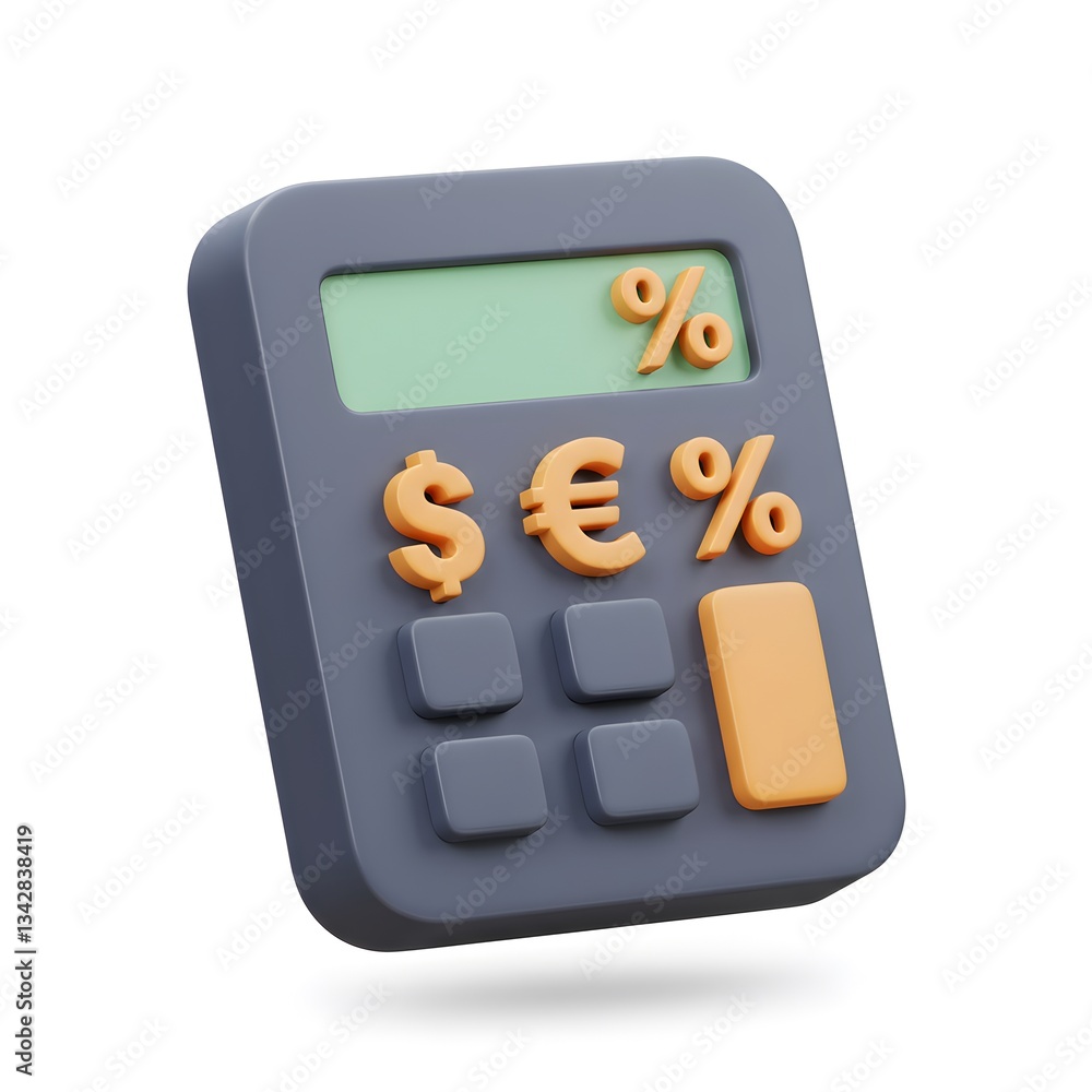 Poster 3d render of a calculator with currency symbols: a digital representation of financial calculations 