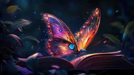 Magical Butterfly on a Book in the Forest
