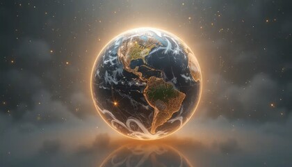 Radiant Earth: A Celestial Globe Amidst Nebulae and Cosmic Dust Illumination