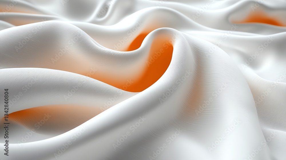 Poster Draped White Fabric with Orange Light Creating Soft Abstract Waves