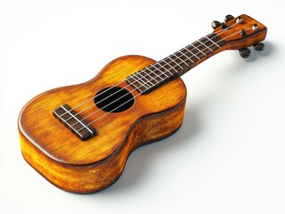 Fototapeta premium Beautiful and Detailed Wooden Ukulele in Bright Light on White Background, Perfect for Music Lovers and Educational Use