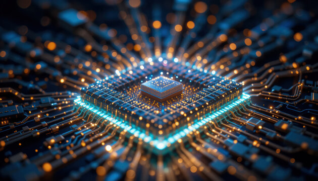 A close up of a computer processor chip, representing quantum computing breakthrough technology.