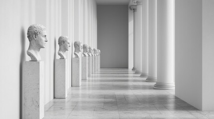 Aisle of Classical Busts in a Serene Museum Interior