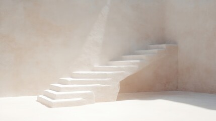 Naklejka premium Simple, minimalist white stairs in a light beige room